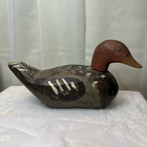 Antique Wooden Duck Decoy w/ Glass Eyes & Keel – Early 1900s Hunting Decoy